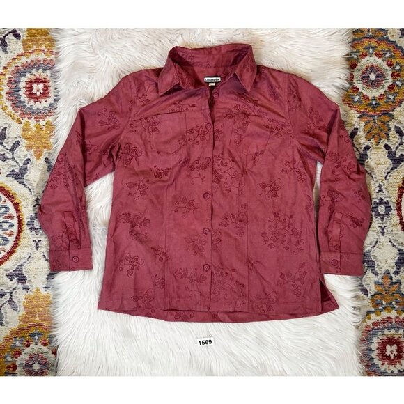 croft & barrow Tops - Croft & Barrow Womens Button Front Shirt Lg Red Embroidered Long Sleeve Pockets